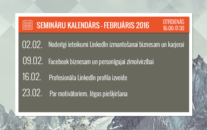 Semināru kalendārs - februāris 2016